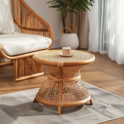 10 Wabi-sabi style rattan-woven living room, small apartment round coffee table, outdoor picnic table, popular homestay bamboo woven low table - Image 5