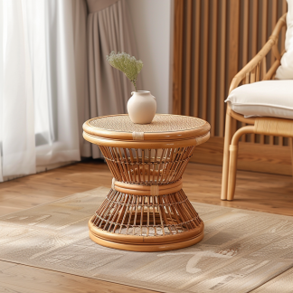10 Wabi-sabi style rattan-woven living room, small apartment round coffee table, outdoor picnic table, popular homestay bamboo woven low table
