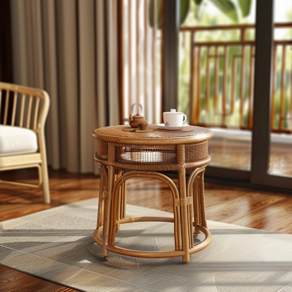 Wabi-retro French entrance, living room, home homestay, hotel, coffee table, table decoration, creative tea table and round stool against the wall - Image 9