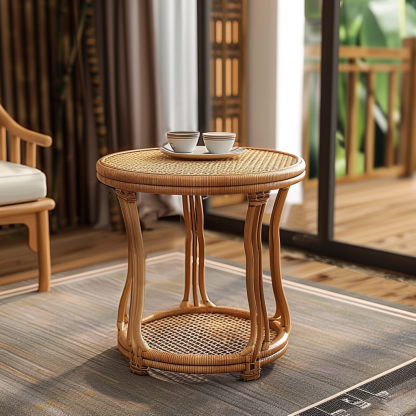 Wabi-retro French entrance, living room, home homestay, hotel, coffee table, table decoration, creative tea table and round stool against the wall - Image 8