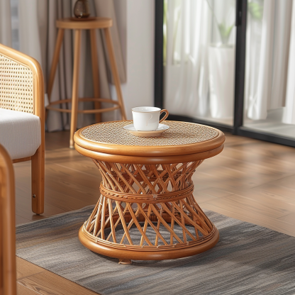 Wabi-retro French entrance, living room, home homestay, hotel, coffee table, table decoration, creative tea table and round stool against the wall - Image 8
