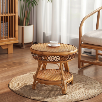 Wabi-sabi style wicker coffee table, creative small side table for home living room, snack and fruit plate, small table for picnic, round table - Image 6