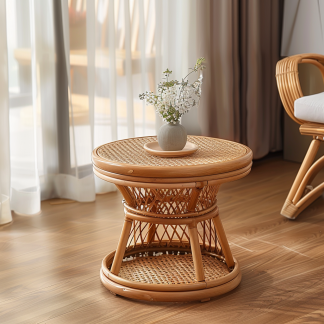 Wabi-retro French entrance, living room, home homestay, hotel, coffee table, table decoration, creative tea table and round stool against the wall