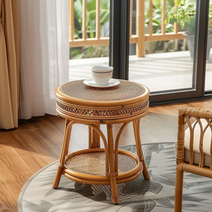 Next to the rattan sofa in the retro homestay, there is a small-sized designer's solid wood table in the living room - Image 9