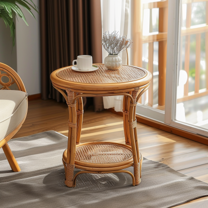 Next to the rattan sofa in the retro homestay, there is a small-sized designer's solid wood table in the living room - Image 8