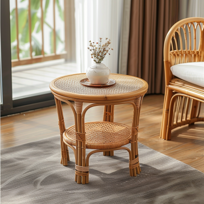 Next to the rattan sofa in the retro homestay, there is a small-sized designer's solid wood table in the living room - Image 7