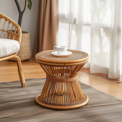 Next to the rattan sofa in the retro homestay, there is a small-sized designer's solid wood table in the living room - Image 5