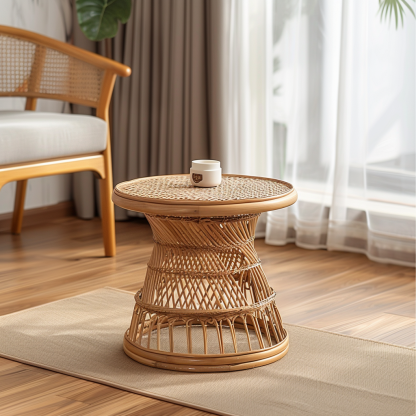Next to the rattan sofa in the retro homestay, there is a small-sized designer's solid wood table in the living room - Image 4