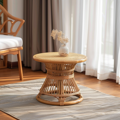 Next to the rattan sofa in the retro homestay, there is a small-sized designer's solid wood table in the living room - Image 3