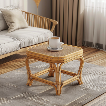 Round stool, wicker, round, retro designer, wabi-sabi style decoration, small table, small apartment, old and ancient style, new Chinese style - Image 7