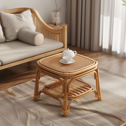 Round stool, wicker, round, retro designer, wabi-sabi style decoration, small table, small apartment, old and ancient style, new Chinese style - Image 6