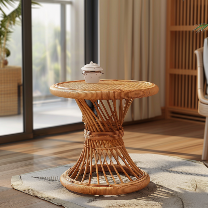 Wabi-retro French entrance, living room, home homestay, hotel, coffee table, table decoration, creative tea table and round stool against the wall - Image 5
