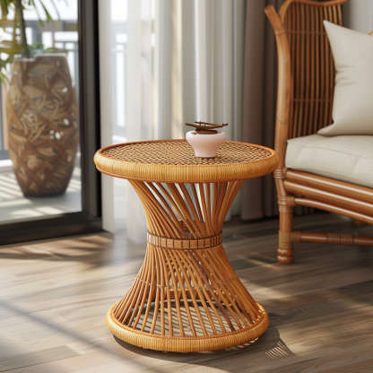 Wabi-retro French entrance, living room, home homestay, hotel, coffee table, table decoration, creative tea table and round stool against the wall - Image 3