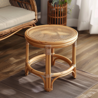 Wabi-sabi style wicker coffee table, creative small side table for home living room, snack and fruit plate, small table for picnic, round table - Image 8