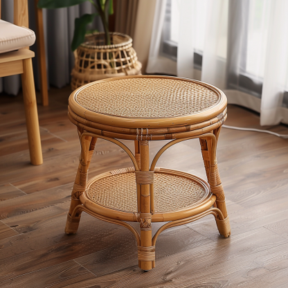 Wabi-sabi style wicker coffee table, creative small side table for home living room, snack and fruit plate, small table for picnic, round table - Image 6