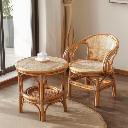 Next to the rattan sofa in the retro homestay, there is a small-sized designer's solid wood table in the living room - Image 2