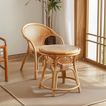 Next to the rattan sofa in the retro homestay, there is a small-sized designer's solid wood table in the living room - Image 10
