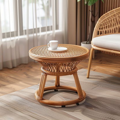 Wabi-sabi style wicker coffee table, living room sofa side table, homestay Wabi-sabi style side table, corner table, aged and antique day - Image 9