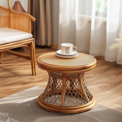 Wabi-sabi style wicker coffee table, living room sofa side table, homestay Wabi-sabi style side table, corner table, aged and antique day - Image 8