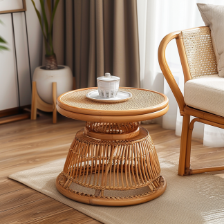 Wabi-sabi style wicker coffee table, living room sofa side table, homestay Wabi-sabi style side table, corner table, aged and antique day