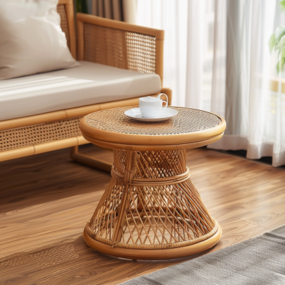 The wabi-sabi style wicker coffee table, living room sofa side table, homestay Wabi-sabi style side table and corner table are made in an aged and ancient color - Image 9