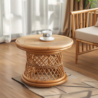 The wabi-sabi style wicker coffee table, living room sofa side table, homestay Wabi-sabi style side table and corner table are made in an aged and ancient color