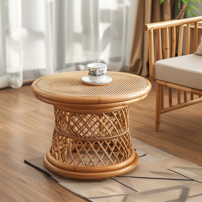The wabi-sabi style wicker coffee table, living room sofa side table, homestay Wabi-sabi style side table and corner table are made in an aged and ancient color
