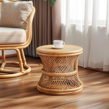 Wabi-sabi style wicker coffee table, creative small side table for home living room, snack and fruit plate, small table for picnic, round tableWabi-sabi style wicker coffee table, creative small side table for home living room, snack and fruit plate, small table for picnic, round table - Image 9