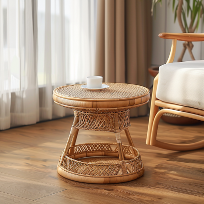 Wabi-sabi style wicker coffee table, creative small side table for home living room, snack and fruit plate, small table for picnic, round tableWabi-sabi style wicker coffee table, creative small side table for home living room, snack and fruit plate, small table for picnic, round table - Image 7