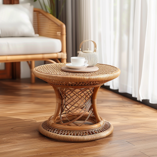Wabi-sabi style wicker coffee table, creative small side table for home living room, snack and fruit plate, small table for picnic, round tableWabi-sabi style wicker coffee table, creative small side table for home living room, snack and fruit plate, small table for picnic, round table