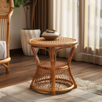 Balcony, outdoor wicker coffee table, living room, small-sized household tea table, homestay, hotel atmosphere decoration, round