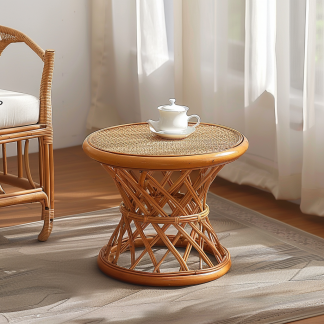 Round stool, wicker, round, retro designer, wabi-sabi style decoration, small table, small apartment, old and ancient style, new Chinese style