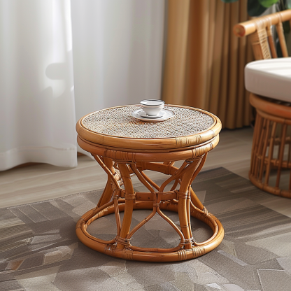 Round stool, wicker, round, retro designer, wabi-sabi style decoration, small table, small apartment, old and ancient style, new Chinese style - Image 4