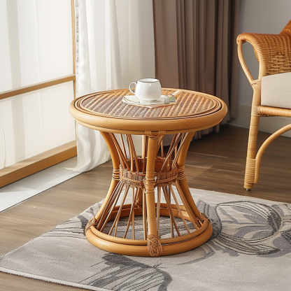 Wabi-sabi style wicker coffee table, living room sofa side table, homestay Wabi-sabi style side table, corner table, aged and antique day - Image 5