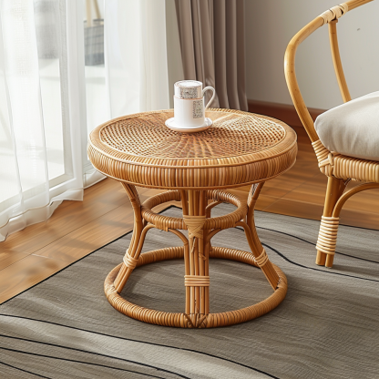 Wabi-sabi style wicker coffee table, living room sofa side table, homestay Wabi-sabi style side table, corner table, aged and antique day - Image 4