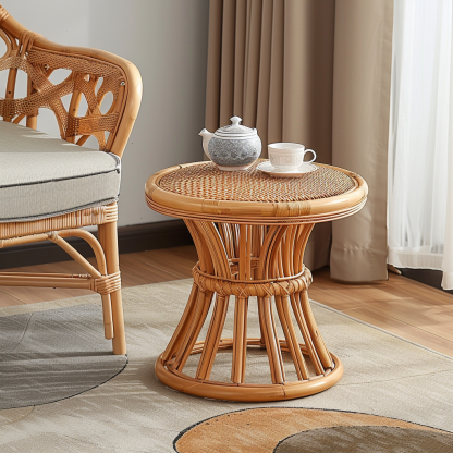 Wabi-sabi style wicker coffee table, living room sofa side table, homestay Wabi-sabi style side table, corner table, aged and antique day - Image 2