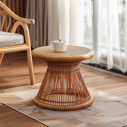 Wicker coffee table for home use, balcony and courtyard, round coffee table, small table, wicker coffee table, corner table, flower stand - Image 3