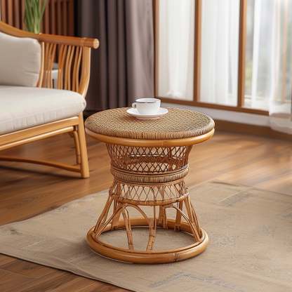 Wabi-sabi style wicker coffee table, creative small side table for home living room, snack and fruit plate, small table for picnic, round table - Image 3
