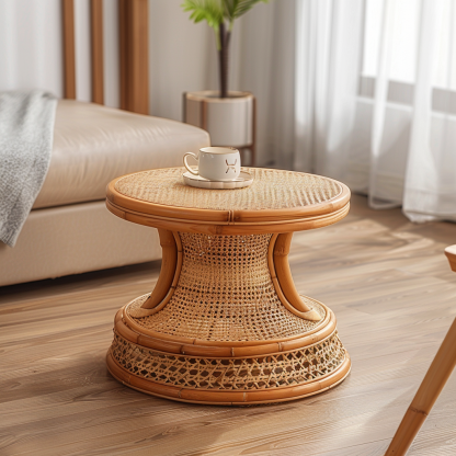 Wabi-sabi style wicker coffee table, creative small side table for home living room, snack and fruit plate, small table for picnic, round table - Image 2
