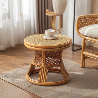 Wicker coffee table for home use, balcony and courtyard, round coffee table, small table, wicker coffee table, corner table, flower stand - Image 2