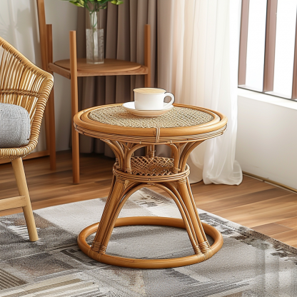 Balcony, outdoor wicker coffee table, living room, small-sized household tea table, homestay, hotel atmosphere decoration, round - Image 5