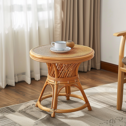 Balcony, outdoor wicker coffee table, living room, small-sized household tea table, homestay, hotel atmosphere decoration, round - Image 2
