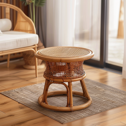 Wabi-sabi style wicker coffee table, creative small side table for home living room, snack and fruit plate, small table for picnic, round table - Image 5