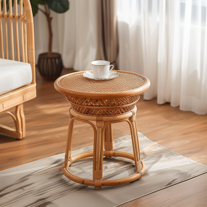 Wabi-sabi style wicker coffee table, creative small side table for home living room, snack and fruit plate, small table for picnic, round table - Image 4