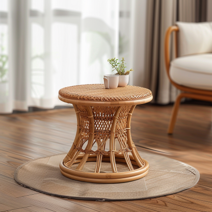 Wabi-sabi style wicker coffee table, creative small side table for home living room, snack and fruit plate, small table for picnic, round table - Image 3