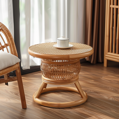 Wabi-sabi style wicker coffee table, creative small side table for home living room, snack and fruit plate, small table for picnic, round table - Image 2