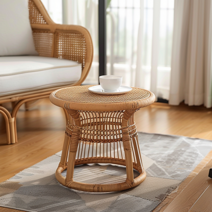 Next to the rattan sofa in the retro homestay, there is a small-sized designer's solid wood table in the living room - Image 7