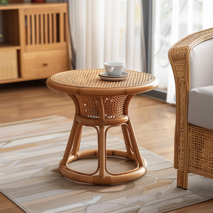 Next to the rattan sofa in the retro homestay, there is a small-sized designer's solid wood table in the living room - Image 6