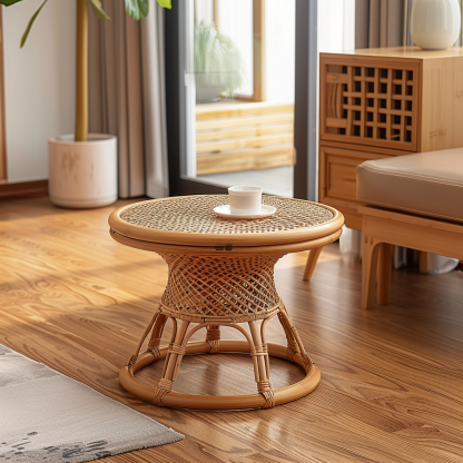 Round stool, wicker, round, retro designer, wabi-sabi style decoration, small table, small apartment, old and ancient style, new Chinese style - Image 3