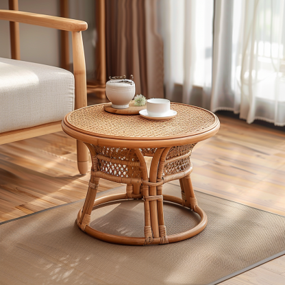 Round stool, wicker, round, retro designer, wabi-sabi style decoration, small table, small apartment, old and ancient style, new Chinese style - Image 2